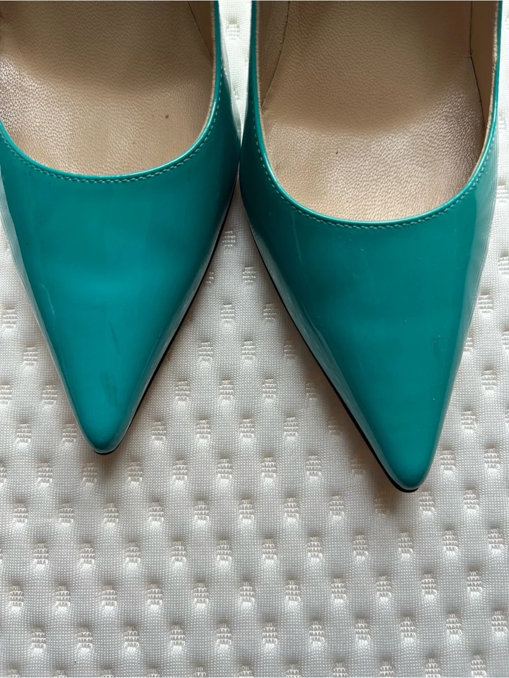 Jimmy Choo Anouk 120 Azora Turquoise Patent Leather Pumps IT 38 US 8